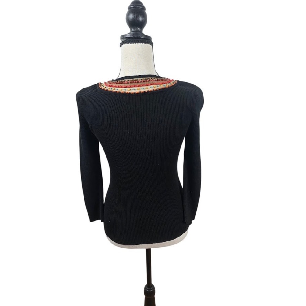 Berek Beaded Ribbed Sweater Womens Medium Black Long Sleeve Boho Knit Top - Picture 5 of 8